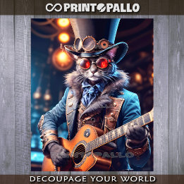 Steampunk cat with top hat & goggle playing guitar wrapping paper sheets