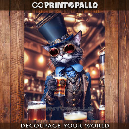 Steampunk cat with top hat & goggles drinkin beer wrapping paper sheets