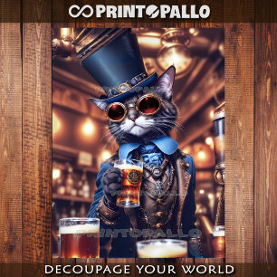 Steampunk cat with top hat & goggles drinkin beer wrapping paper sheets