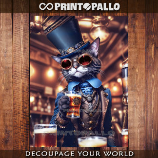 Steampunk cat with top hat & goggles drinkin beer wrapping paper sheets