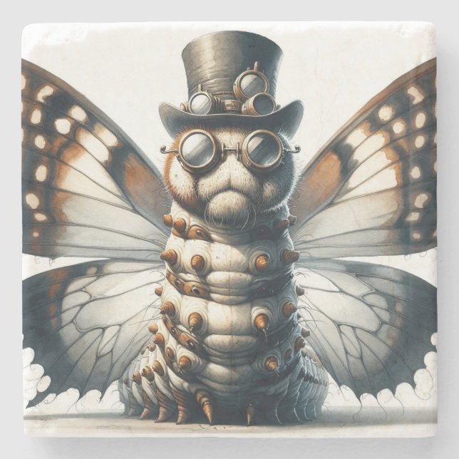 Steampunk Caterpillar Stone Coaster (Front)