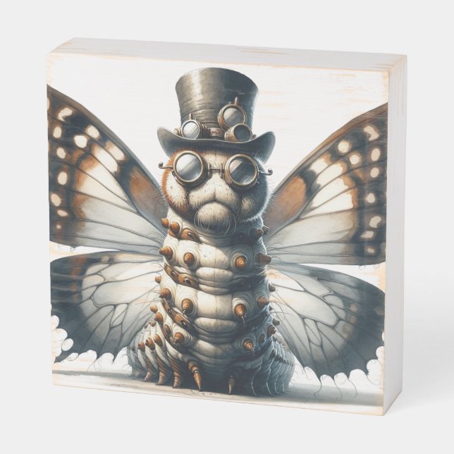 Steampunk Caterpillar Wooden Box Sign (Angled Horizontal)