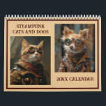 Steampunk Cats and Dogs AI Calendar<br><div class="desc">Adorable cats and dogs depicted in Steampunk style. Any dog or cat lover would love this. In addition to Christmas,  consider giving a calendar as a back-to-school gift for a college student,   a housewarming gift,  or a birthday gift. AI assisted graphics purchased with commercial use.  Artwork:  RavenPrintableDesign</div>