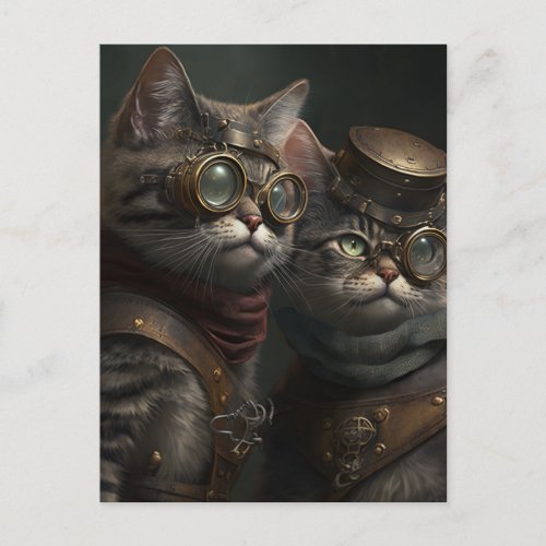 Steampunk cats postcard