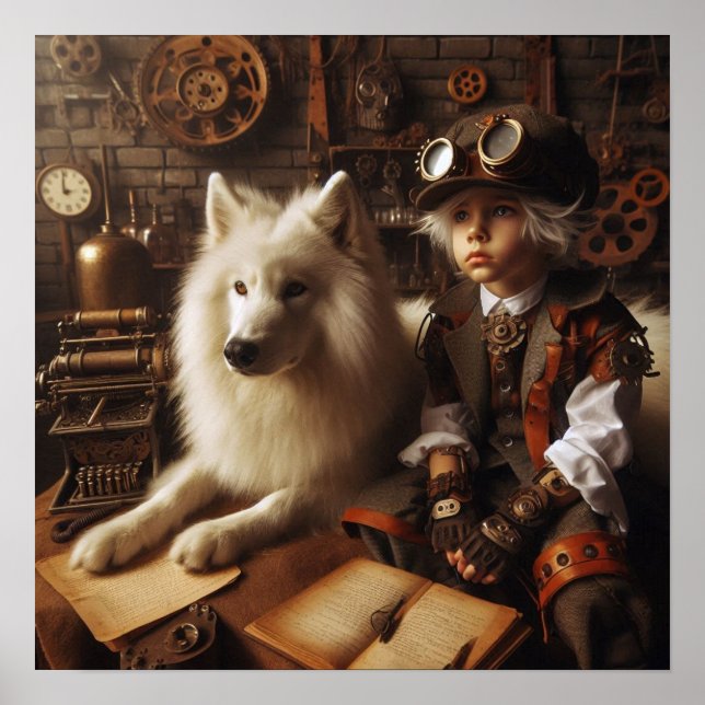 Steampunk Cave Child - Pet Wolf 05 Poster (Front)