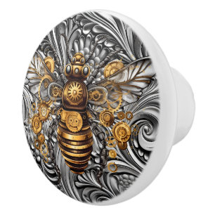 Steampunk Ceramic Bee Knob