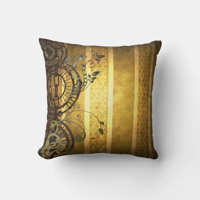 Steampunk Chains and Florals Throw Pillow (Front)