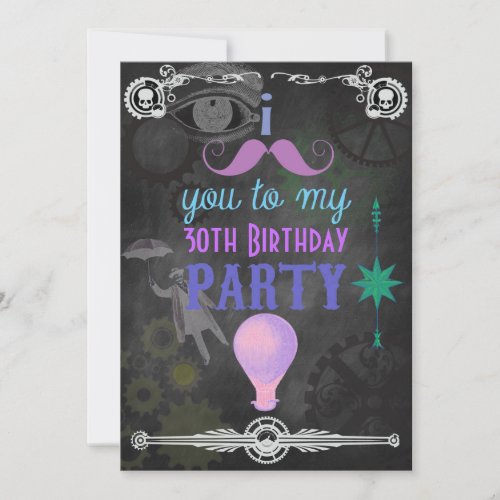 Steampunk Chalkboard Birthday Party Invitation
