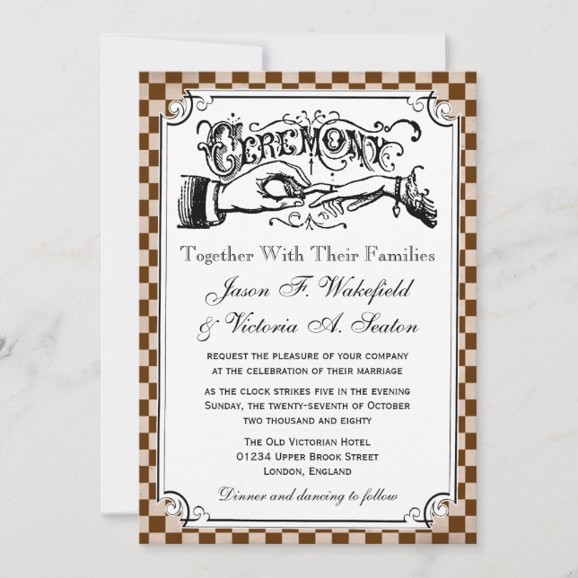 Steampunk Checkerboard Wedding Invitations (Front)