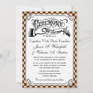 Steampunk Checkerboard Wedding Invitations