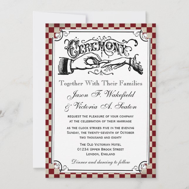 Steampunk Checkerboard Wedding Invitations (Front)