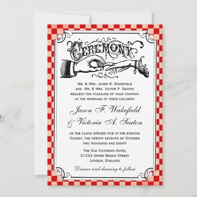 Steampunk Checkerboard Wedding Invitations (Front)