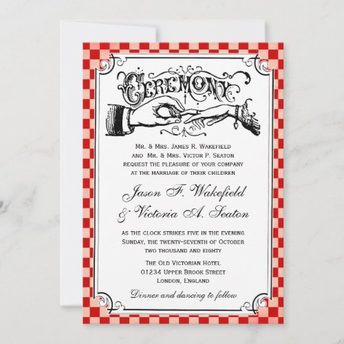 Steampunk Checkerboard Wedding Invitations