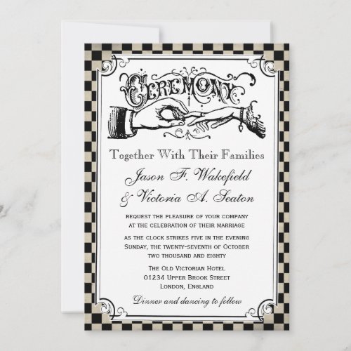 Steampunk Checkerboard Wedding Invitations