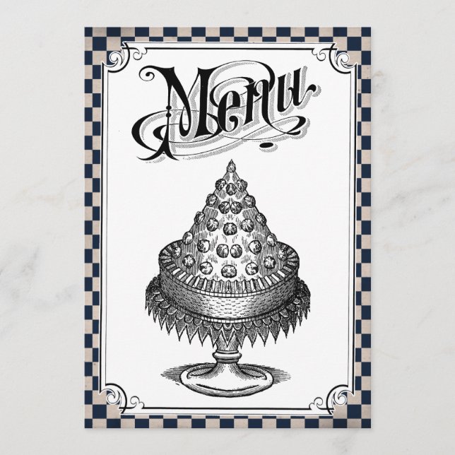 Steampunk Checkerboard Wedding Menu Cards (Front)
