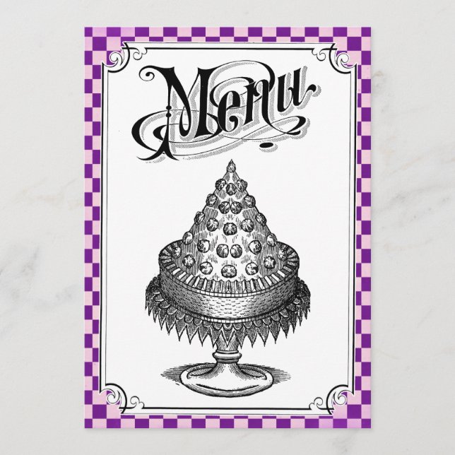 Steampunk Checkerboard Wedding Menu Cards (Front)