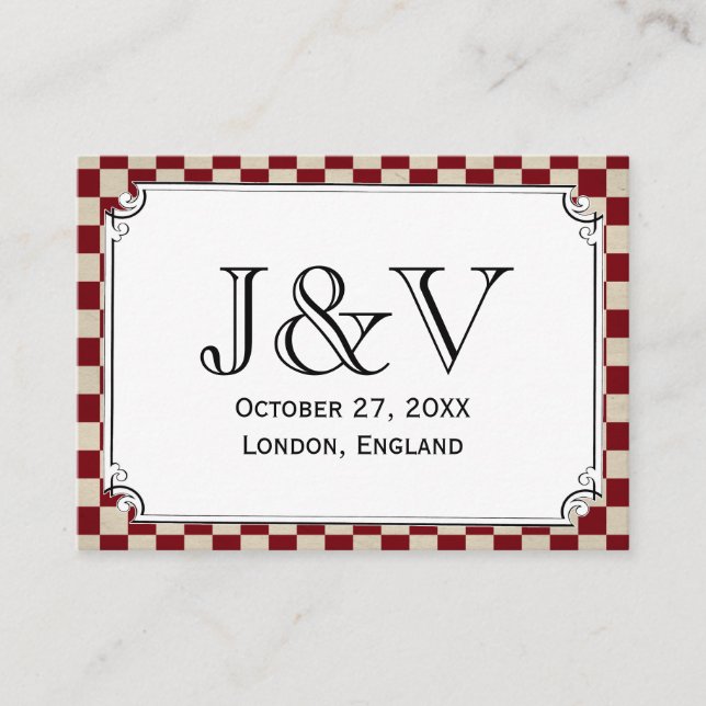 Steampunk Checkerboard Wedding Place Cards (Front)