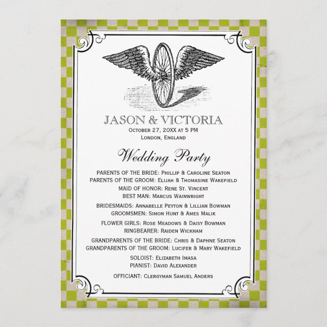 Steampunk Checkerboard Wedding Programs (Front)