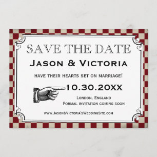 Steampunk Checkerboard Wedding Save the Date Cards