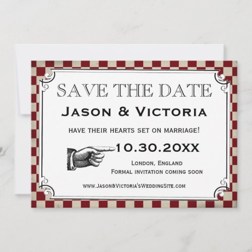 Steampunk Checkerboard Wedding Save the Date Cards