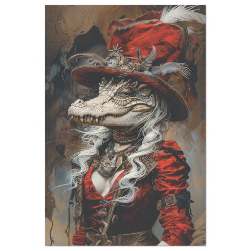 Steampunk Chick White Alligator Decoupage Tissue Paper