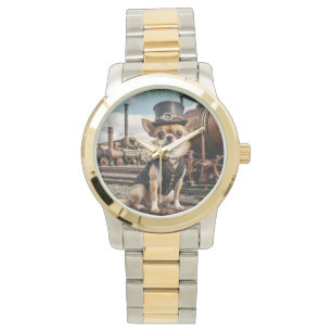 Steampunk Chihuahua and Train Watch