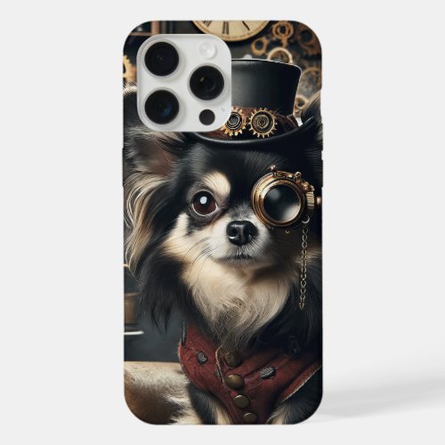 Steampunk Chihuahua Funny Long_Haired Chi iPhone 15 Pro Max Case