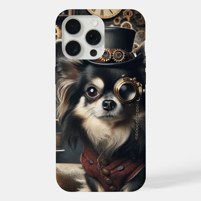 Steampunk Chihuahua Funny Long-Haired Chi iPhone Case (Back)