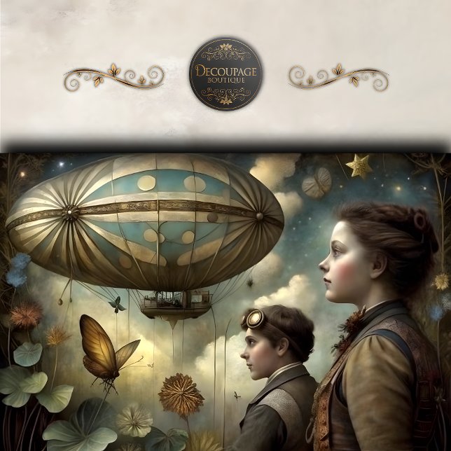 Steampunk Children Airship Decoupage Tissue Paper (Steampunk Children Airship Decoupage Tissue Paper)