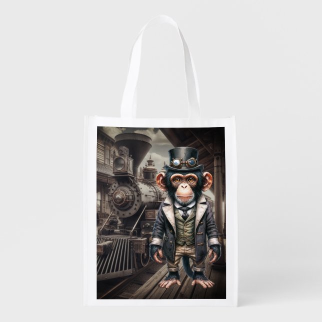 Steampunk Chimpanzee  Grocery Bag (Front)