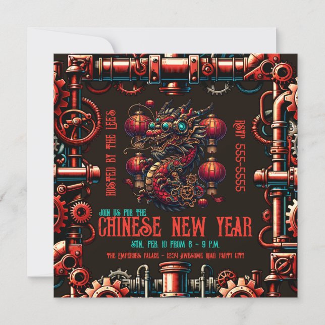 Steampunk Chinese New Year Dragon Invitation (Front)