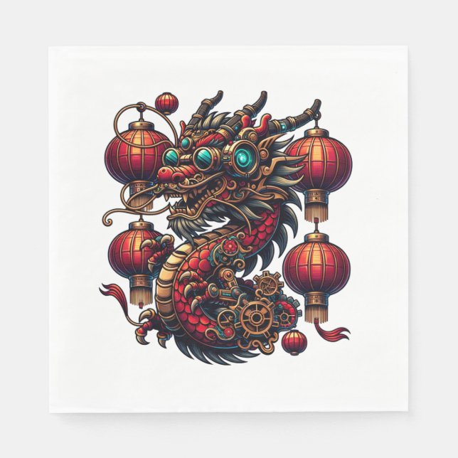 Steampunk Chinese New Year Dragon Napkins (Front)