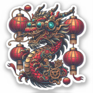 Steampunk Chinese New Year Dragon Sticker