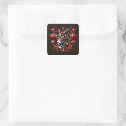 Steampunk Chinese New Year Goat Square Sticker