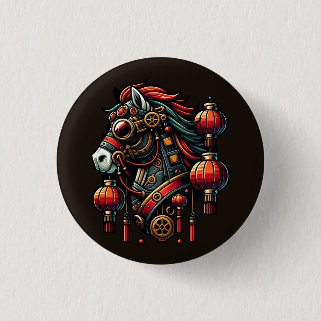 Steampunk Chinese New Year Horse Button (Front)