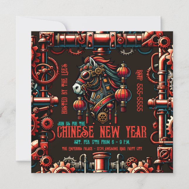 Steampunk Chinese New Year Horse Invitation (Front)