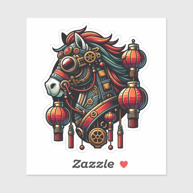 Steampunk Chinese New Year Horse Sticker (Sheet)