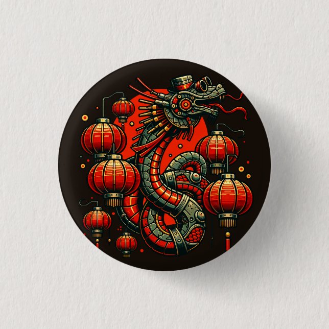Steampunk Chinese New Year Snake Button (Front)