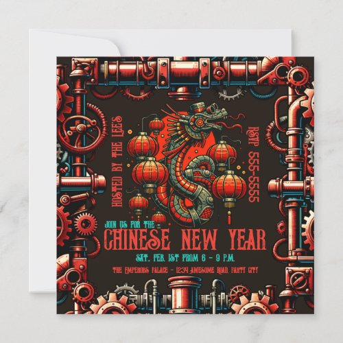 Steampunk Chinese New Year Snake Invitation
