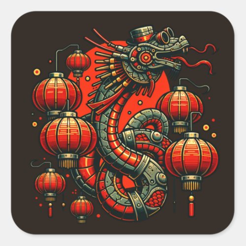 Steampunk Chinese New Year Snake Square Sticker