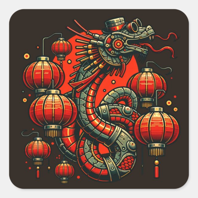 Steampunk Chinese New Year Snake Square Sticker (Front)