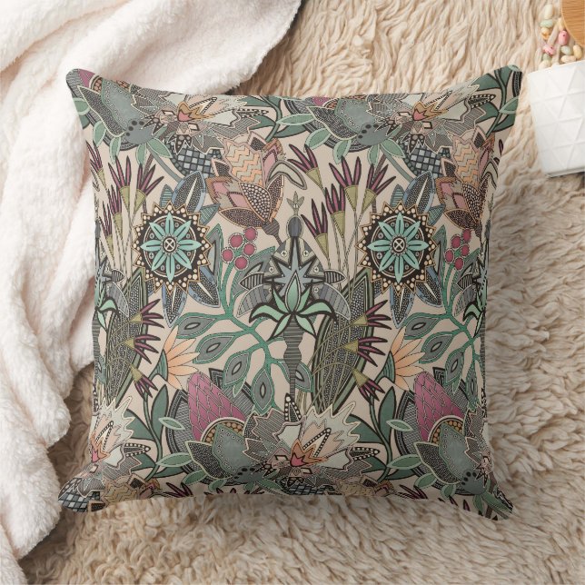 steampunk chintz beige throw pillow (Blanket)