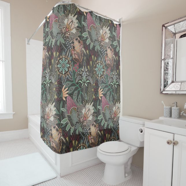 steampunk chintz gray shower curtain (In Situ)