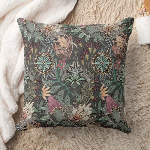 steampunk chintz gray throw pillow
