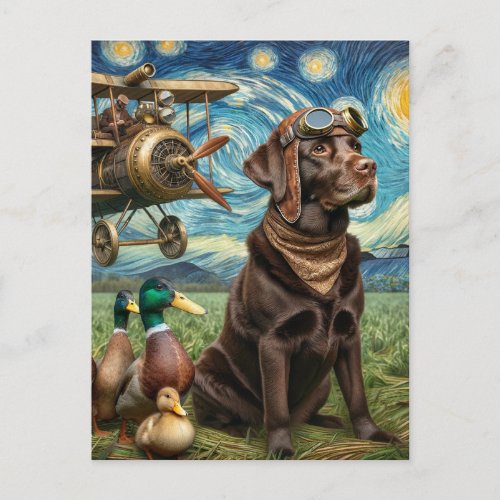 Steampunk Chocolate Lab Van Gogh Postcard