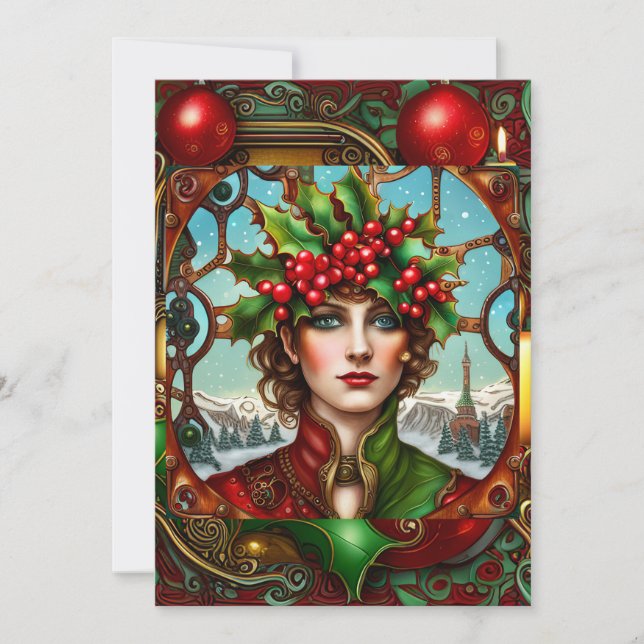 Steampunk Christmas Elf Holiday Card (Front)