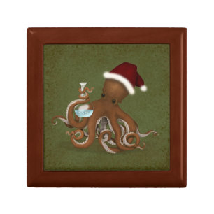 Steampunk Christmas Octopus Scientist in Santa Hat Gift Box