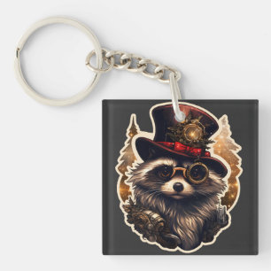 Steampunk Christmas Raccoon Keychain