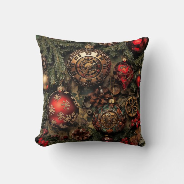 Steampunk Christmas Throw Pillow (Front)