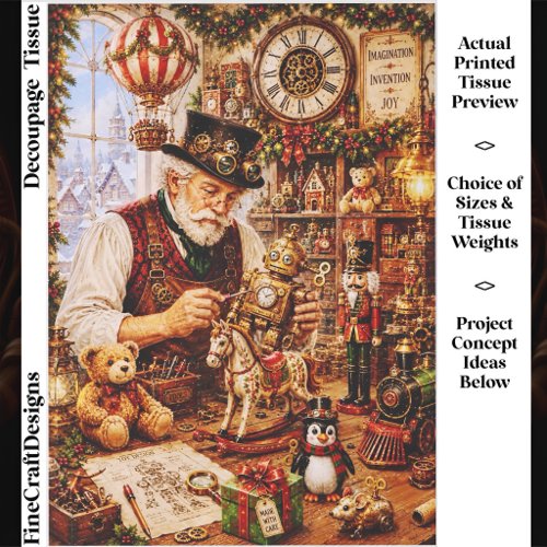 Steampunk Christmas Toy Workshop FV4 Decoupage Tissue Paper